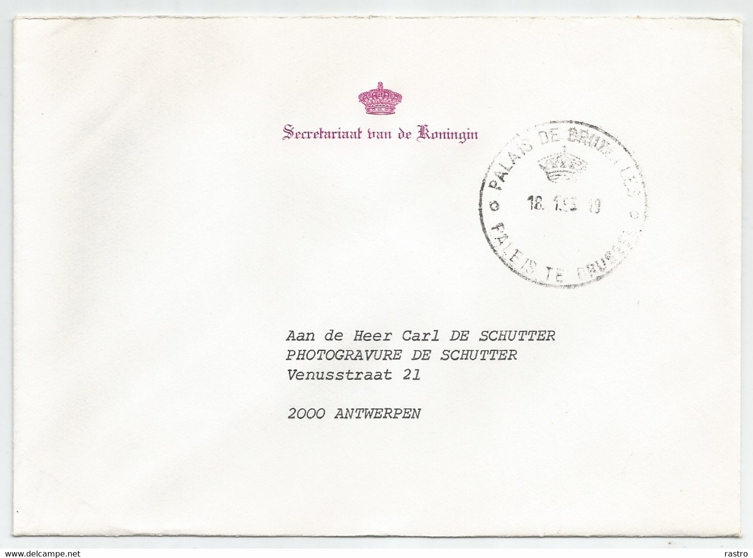 Courrier Du Palais Royal (Secrétariat De La Reine, Langue Néerl.) Vers Photogravure De Schutter , Anvers , 1983 - Franchise