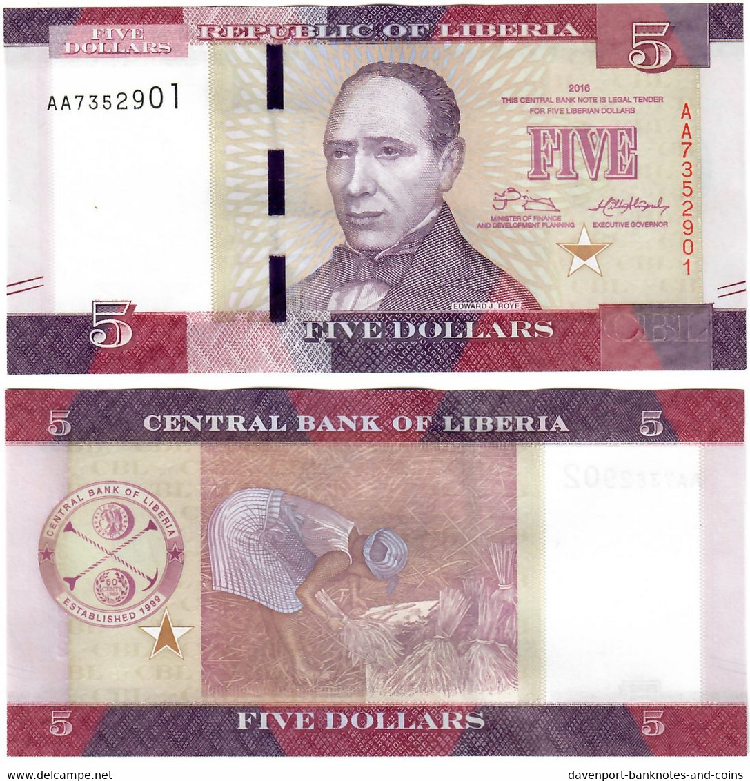 Liberia 5 Dollars 2016 UNC - Liberia
