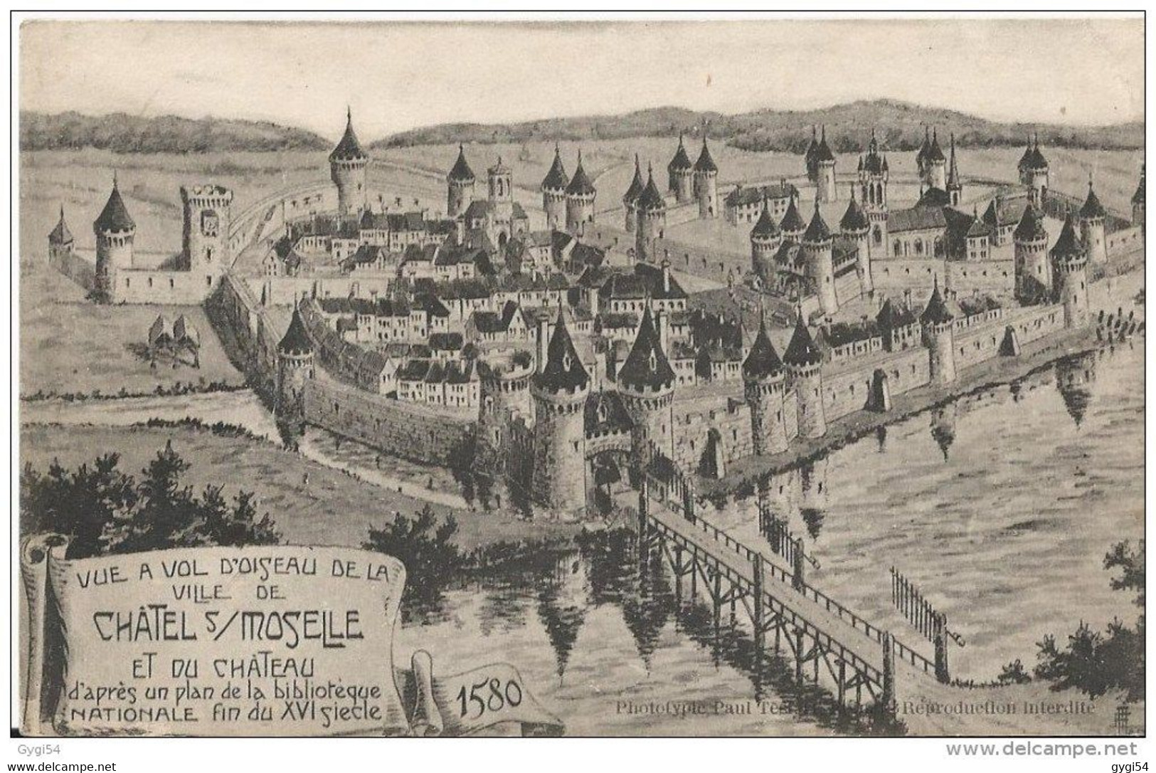 Chatel Sur Moselle ( 1750 Hts Vosges ) Vue à Vol D' Oiseau De Chatel Et Du Château CPA 1917 - Chatel Sur Moselle