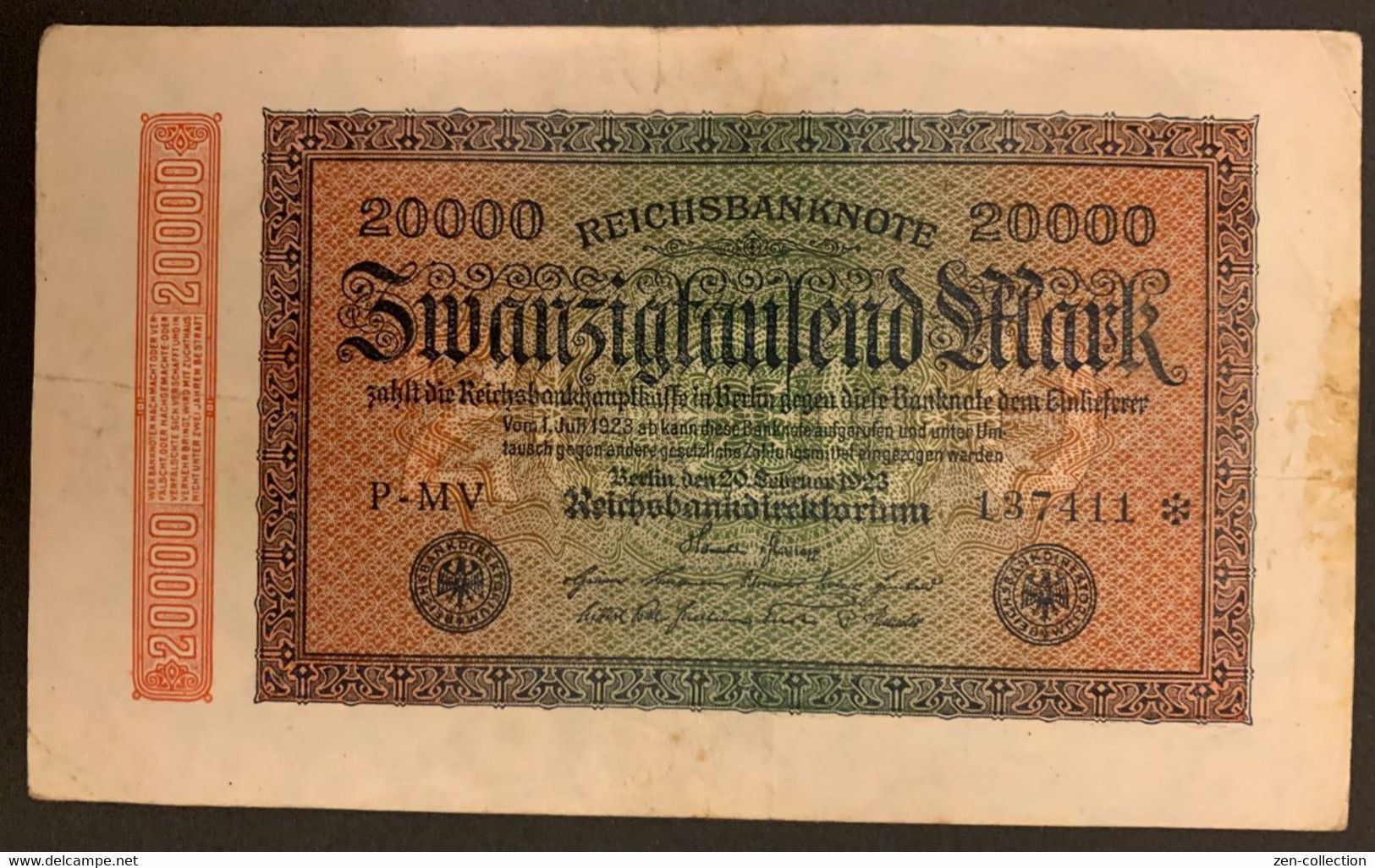 WW2 Germany Nazi Liebknecht Propaganda FORGERY Overprint On Genuine 20,000 Mark 1923 Banknote VF - Autres & Non Classés