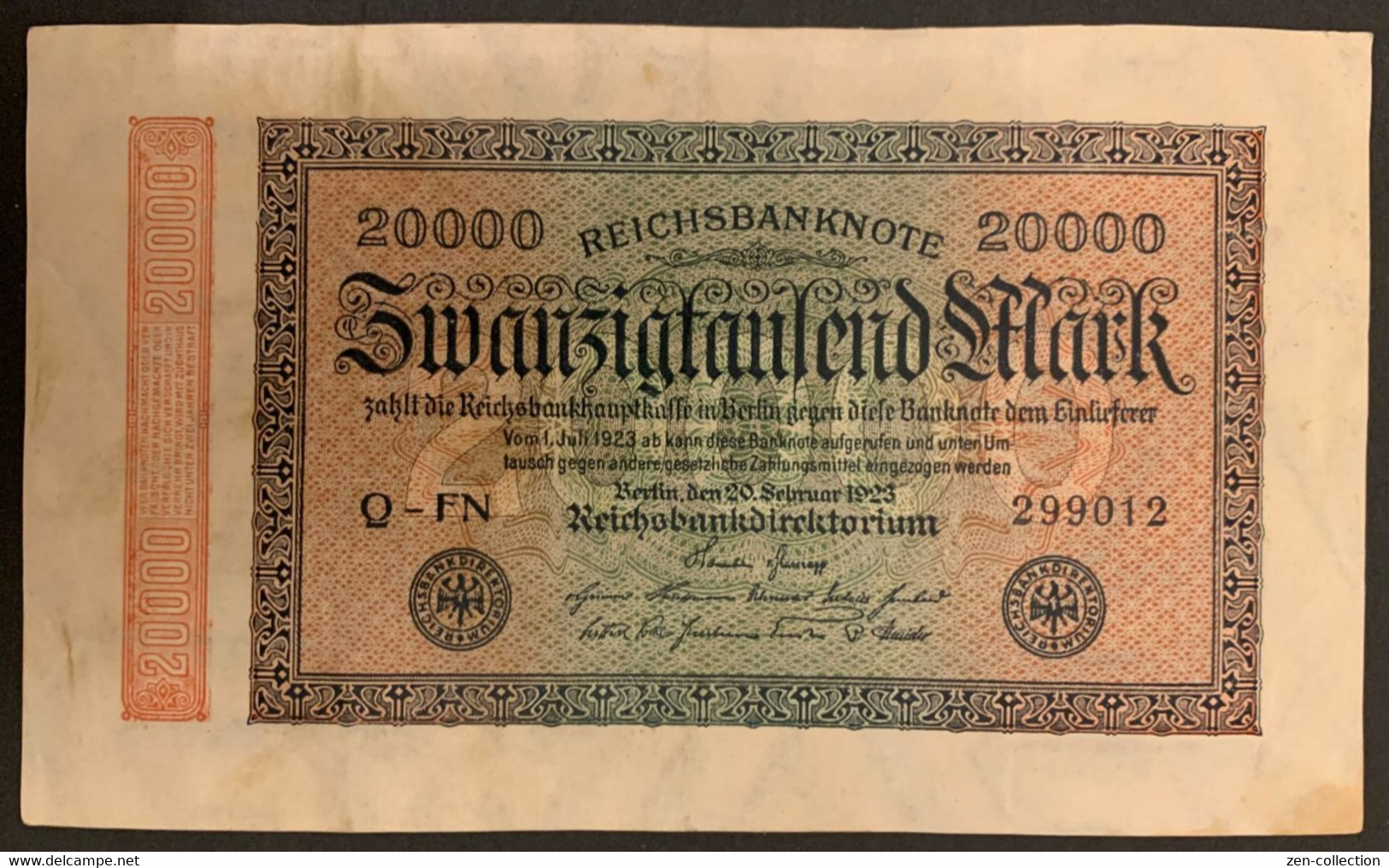 WW2 Germany Nazi Propaganda FORGERY Overprint On Genuine 20,000 Mark 1923 Banknote VF+ - Other & Unclassified