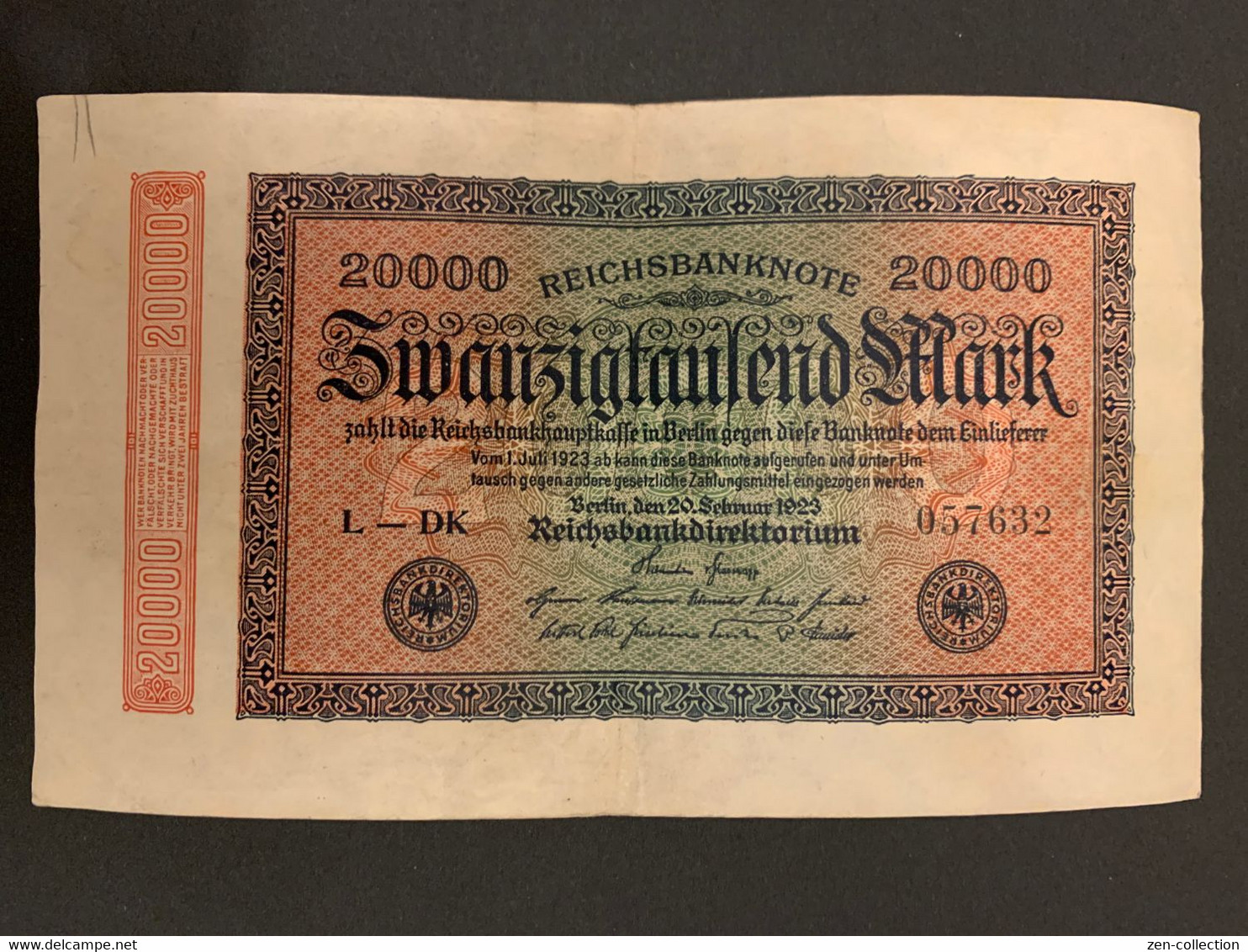 WW2 Germany Nazi Propaganda FORGERY Overprint On Genuine 20,000 Mark 1923 Banknote VF - Other & Unclassified