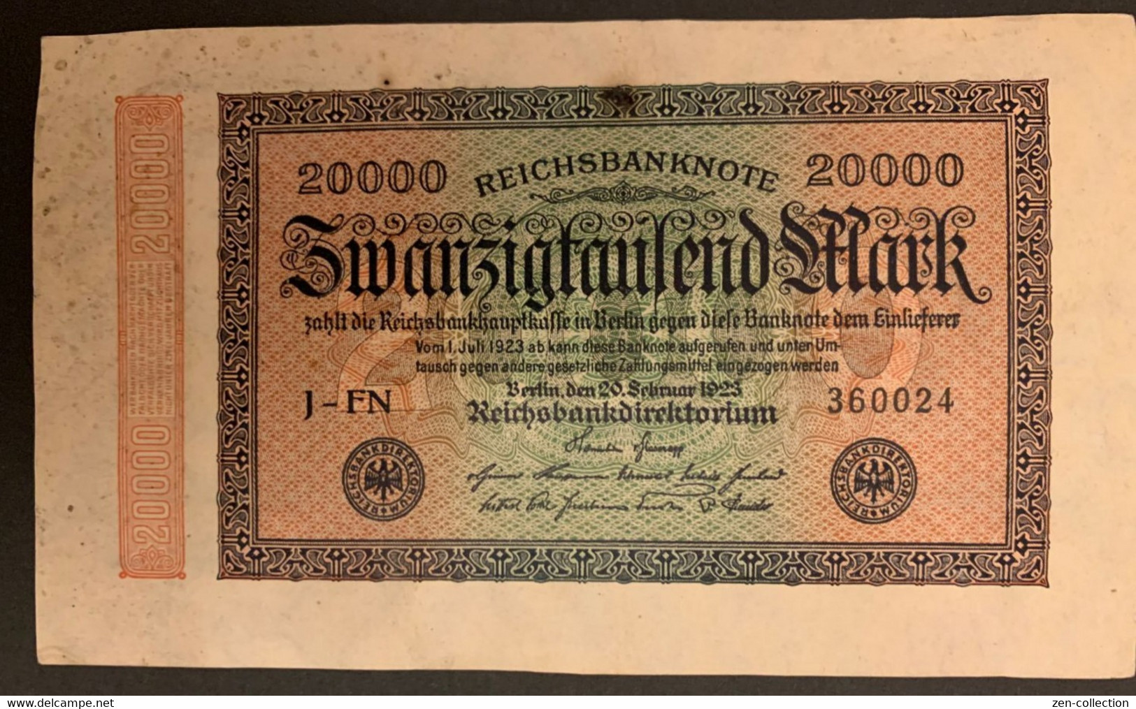 WW2 Germany Hitler Nazi Propaganda FORGERY Overprint On Genuine 20,000 Mark 1923 Banknote EF - Other & Unclassified