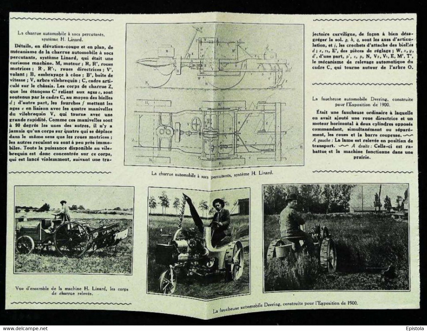 ► TRACTEUR Deering "Faucheuse Automobile" PLAN De Coupe -  Coupure De Presse Originale Début XX De 1900  (Encadré Photo) - Machines