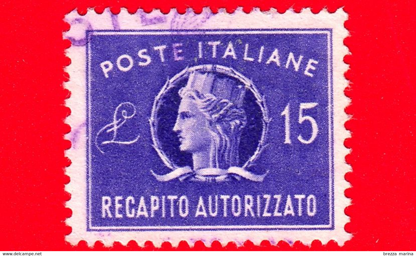 ITALIA - Usato - 1949 - Recapito Autorizzato - Italia Turrita, Formato Piccolo, Filigrana Ruota - 15 L. - 1946-60: Used