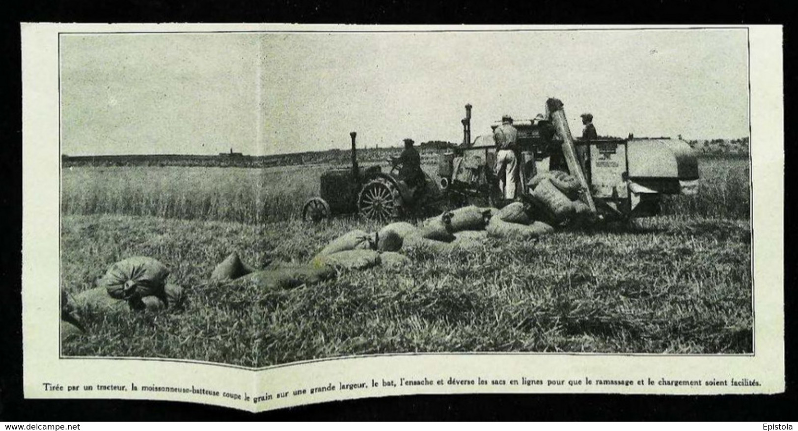 ►FRANCE - Tracteur Et Remorque Moissonneuse-batteuse  - Coupure De Presse Originale Début XX (Encadré Photo) - Maschinen