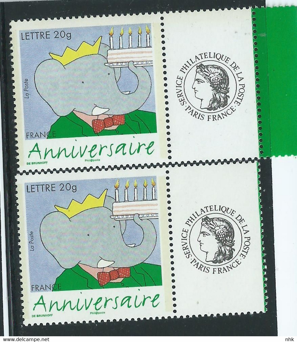 [45] Variété : Timbres Personnalisés N° 3927A Babar Ciel Clair + Normal ** - Neufs