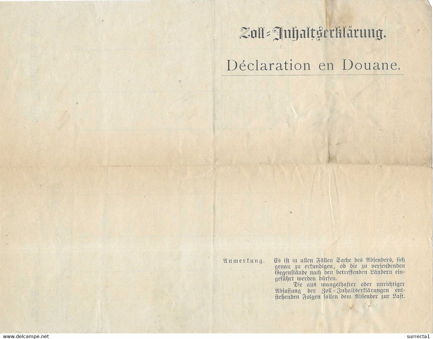 1893 / Zoll Inhaltserklärung / Colis Absenders Bergeat Dassau (Dessau) Deutschland / Echantillon Vernis - Verkehr & Transport