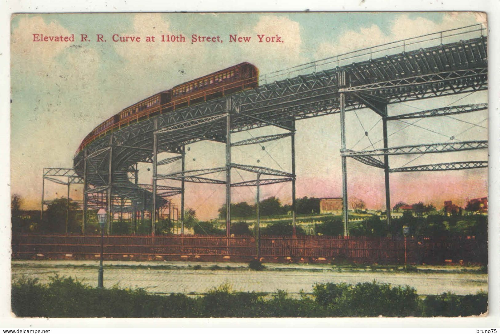 Elevated R. R. Curve At 110th Street, New York - 1910 - Trasporti
