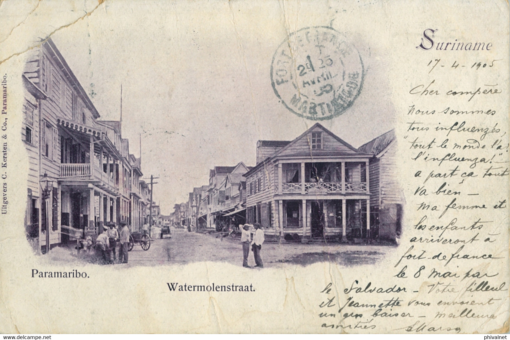 1905 T.P. CIRCULADA , SURINAME / SURINAM ,  PARAMARIBO - WATERMOLENSTRAAT - Suriname