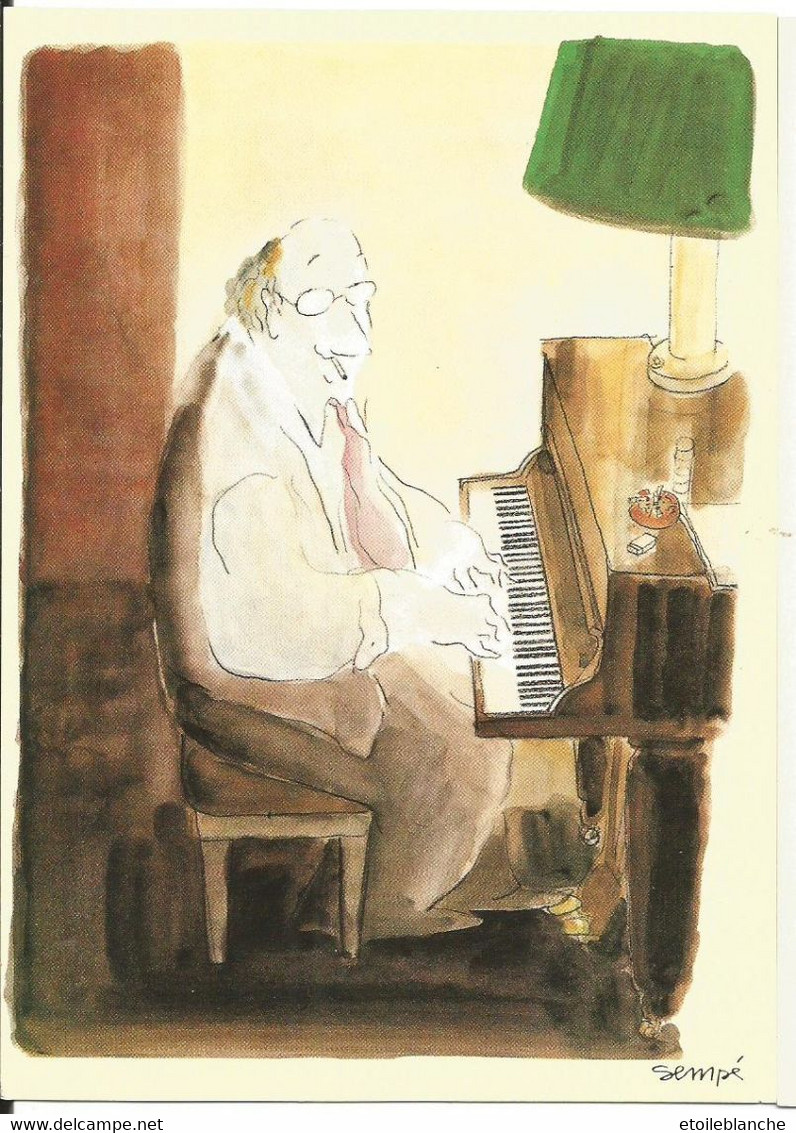ILLUSTRATEUR Jean Jacques Sempé, Musicien 1979 (pianiste) - Dessin Homme Assis Qui Joue Du Piano Et Fume Une Cigarette - Sempé