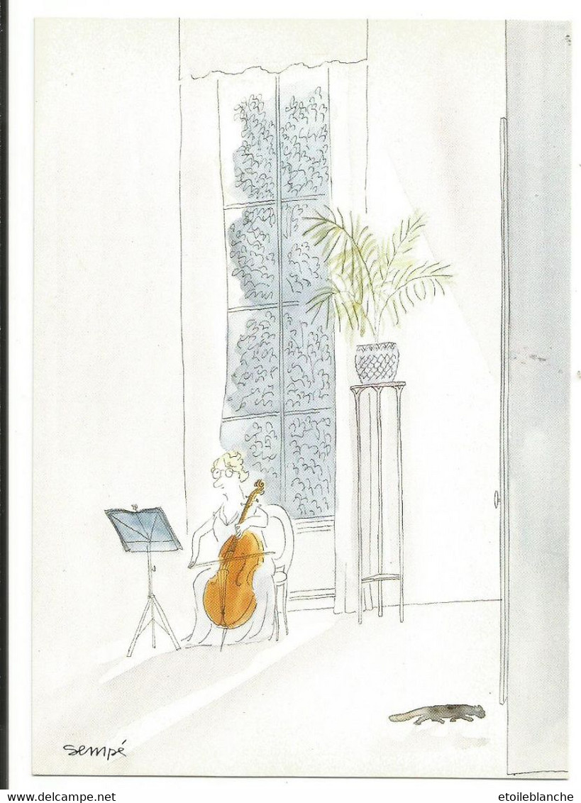 ILLUSTRATEUR Jean Jacques Sempé, Musique 1987 'le Chat De La Violoncelliste' - Dessin Femme Qui Joue Du Violoncelle - Sempé