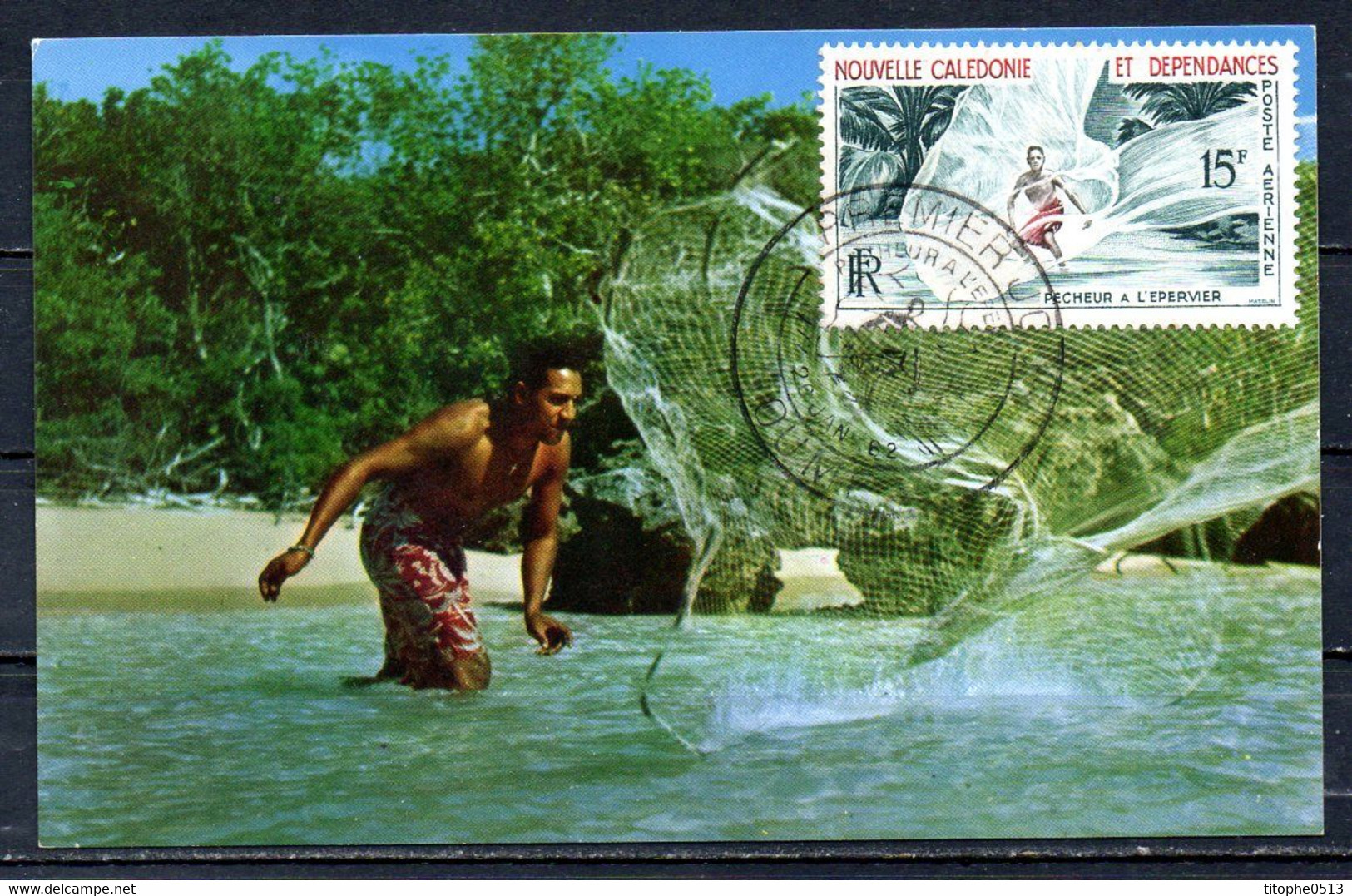 NOUVELLE-CALEDONIE. PA 67 De 1962 Sur Carte Maximum. Pêcheur à L'épervier. - Maximum Cards