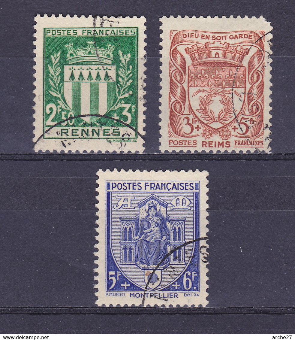 TIMBRE FRANCE 534 à 536 OBLITERE - 1941-66 Armoiries Et Blasons