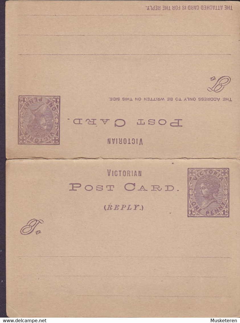 Australia State Victoria Postal Stationery Ganzsache Entier ONE PENNY Queen Victoria Post Card & Reply Card Unused - Andere & Zonder Classificatie