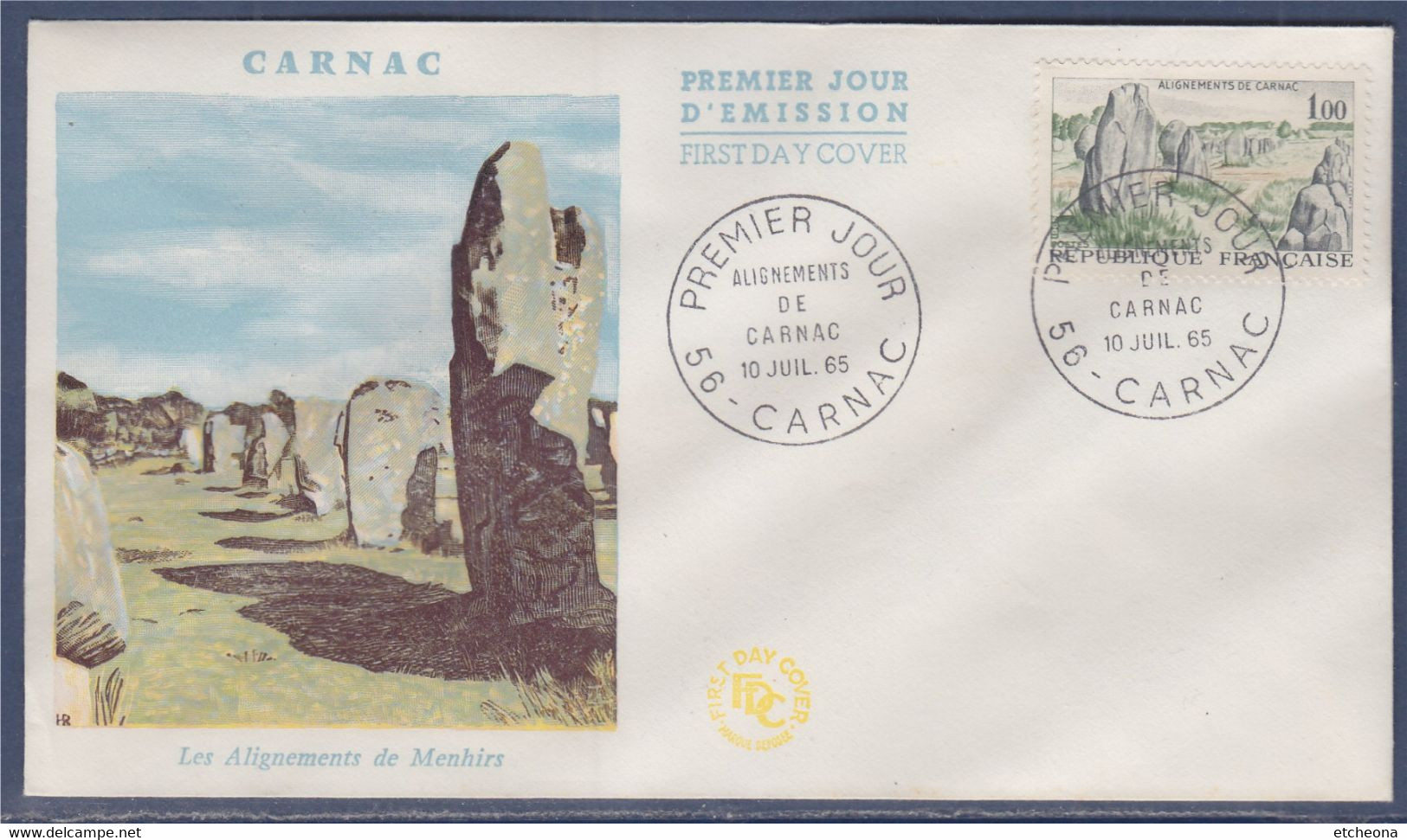 Enveloppe 1er Jour, Les Alignements De Menhirs Carnac 10 Juillet 1965  N°1440 - 1960-1969