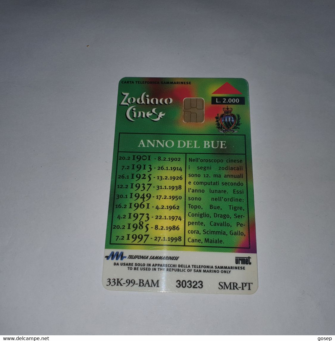 San Marino-(RSM-035)-zodiaco-bue-chip Card-(45)-(30323)-mint Card+1card Prepiad Free - San Marino