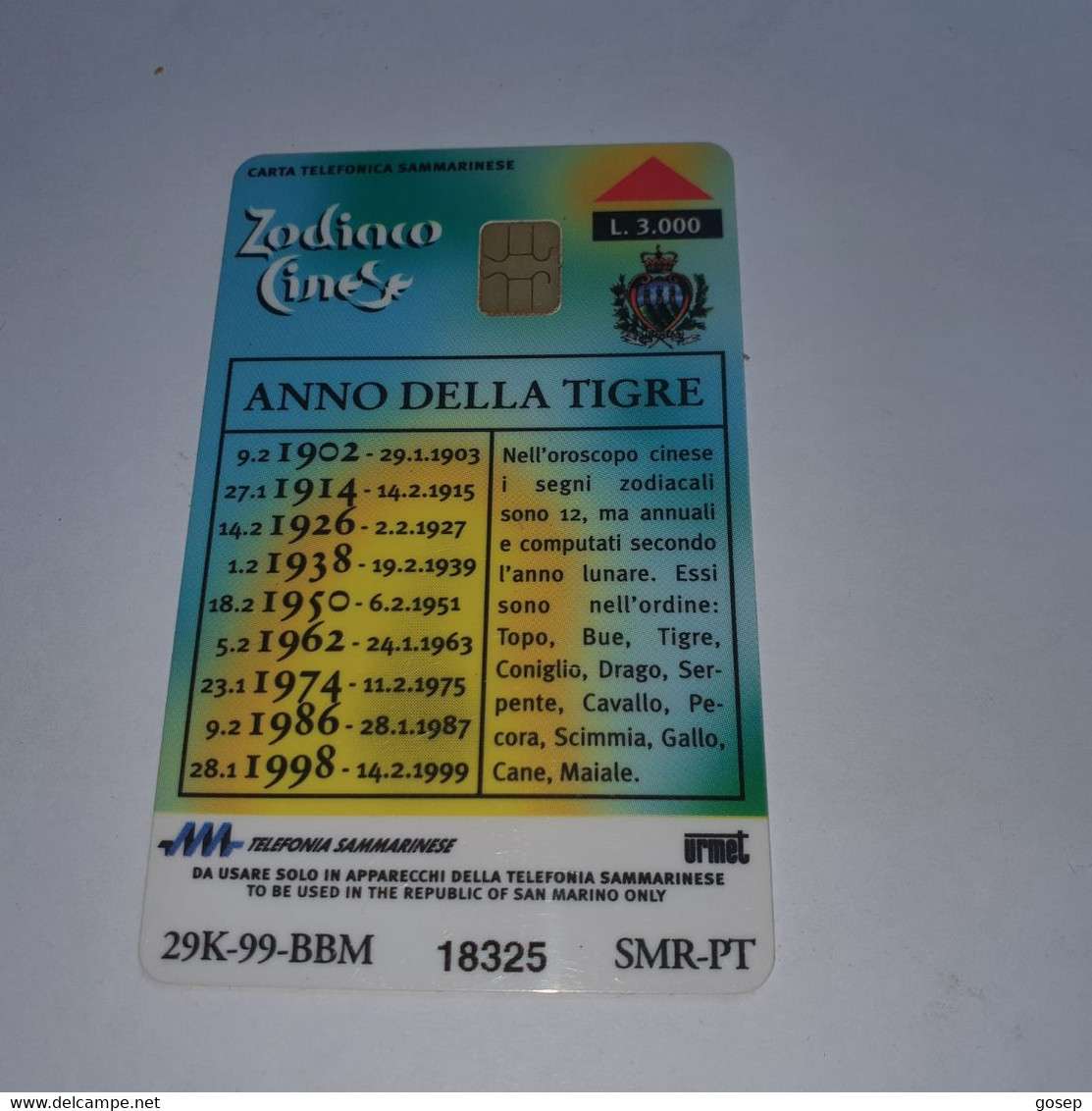 San Marino-(RSM-036b)-zodiaco-tigre-chip Card-(50)-(18325)-(look From Chip)-mint Card+1card Prepiad Free - Saint-Marin