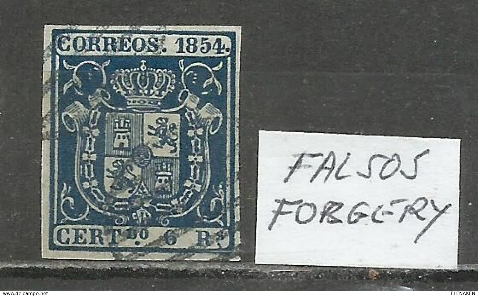 1855-SPAIN CLASSIC 1854 6 REALES Nº27 YVERT. ESPAÑA CLASICO USADO 3900,00€ PERFECTO,MAGNIFICO, FORGERY,FALSO FILATELICO. - Probe- Und Nachdrucke