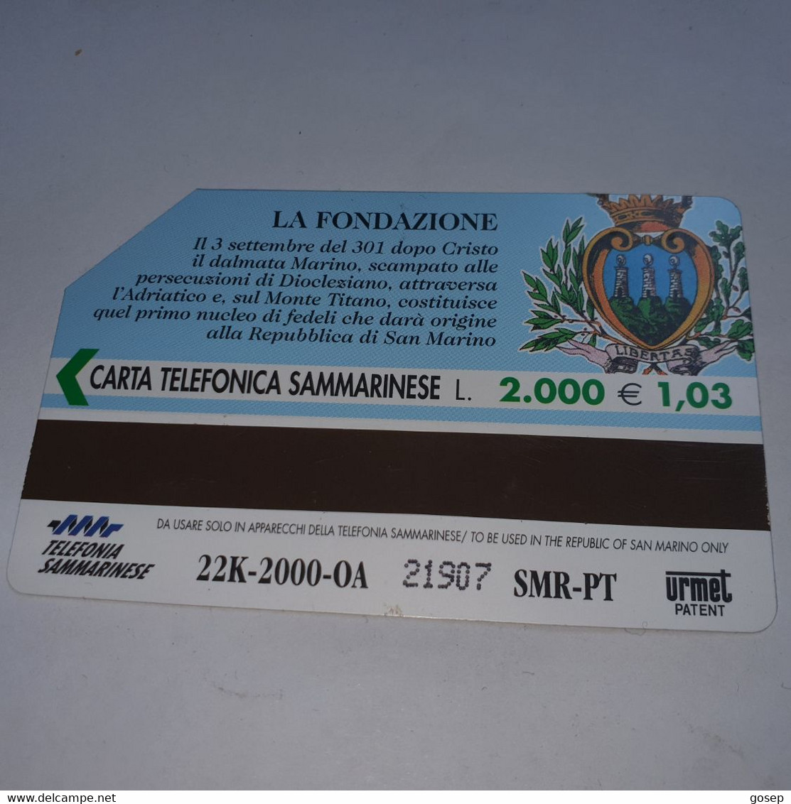 San Marino-(RSM-047)-anni Di Vita 1700-urmet Card-(54)-(21907)-used Card+1card Prepiad Free - San Marino