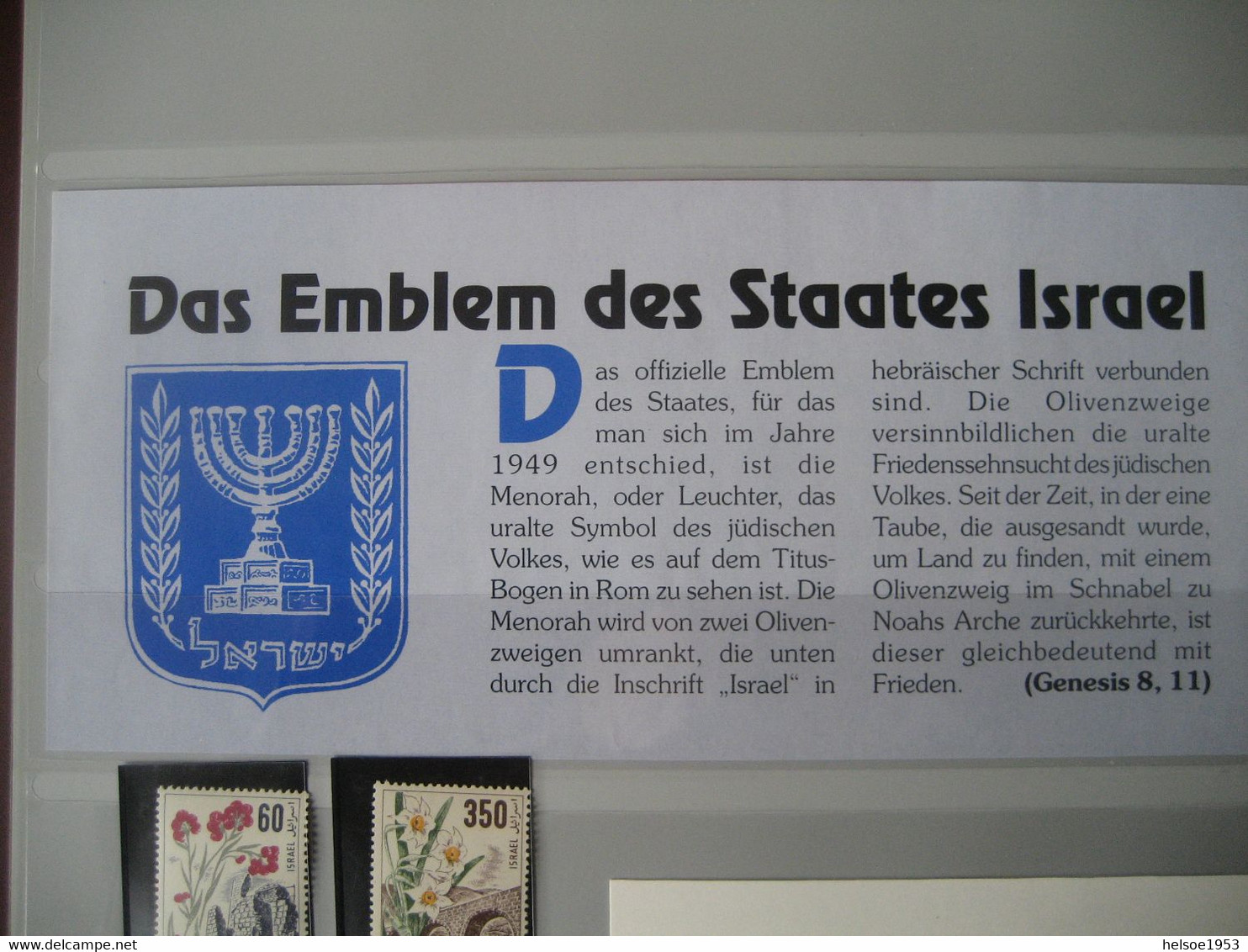 Israel- Sammlung von Briefmarken, Briefe, Karten, Blocks, Kleinbogen, Beschreibungen, Fotos im Safe Album