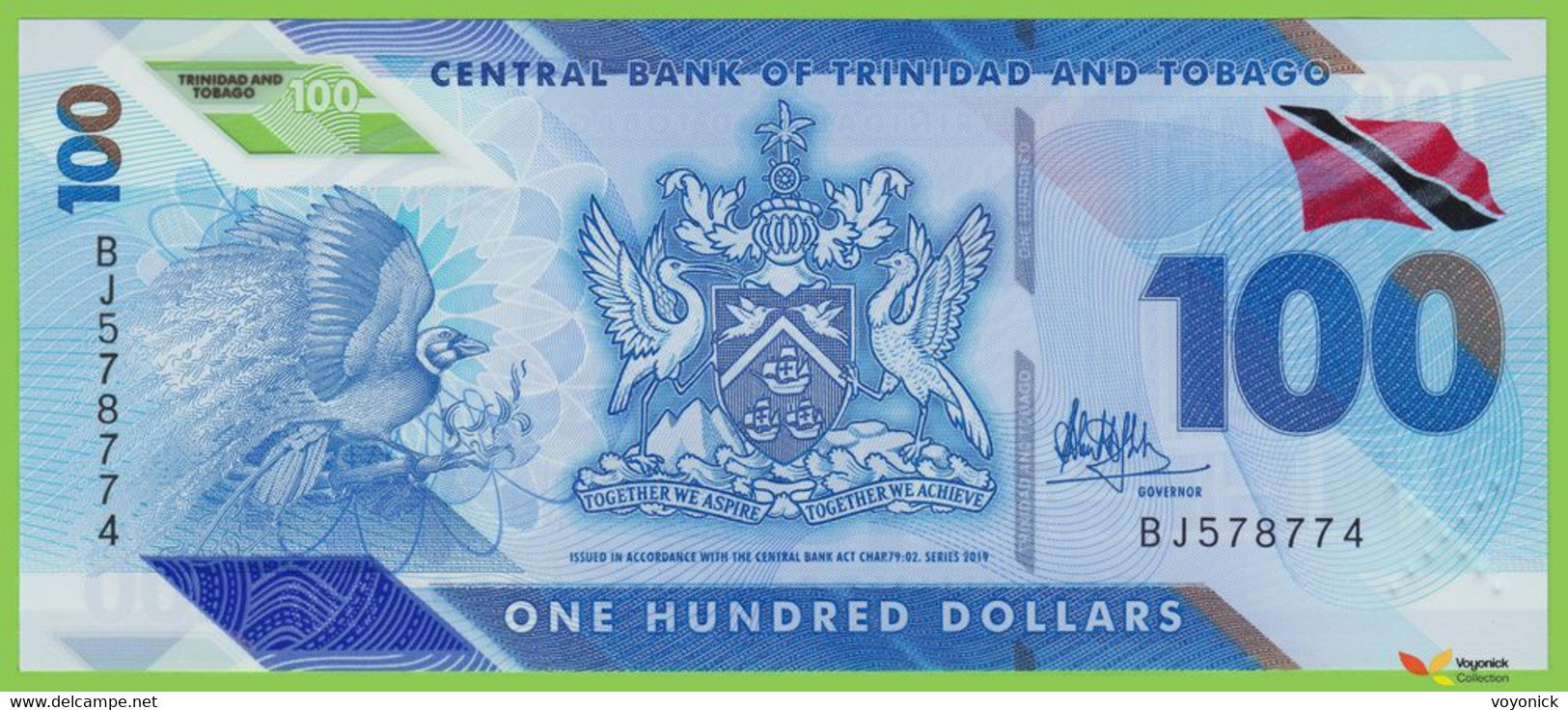 Voyo TRINIDAD & TOBAGO 100 Dollars 2019 PNEW B241a BJ UNC Polimer - Trinidad & Tobago