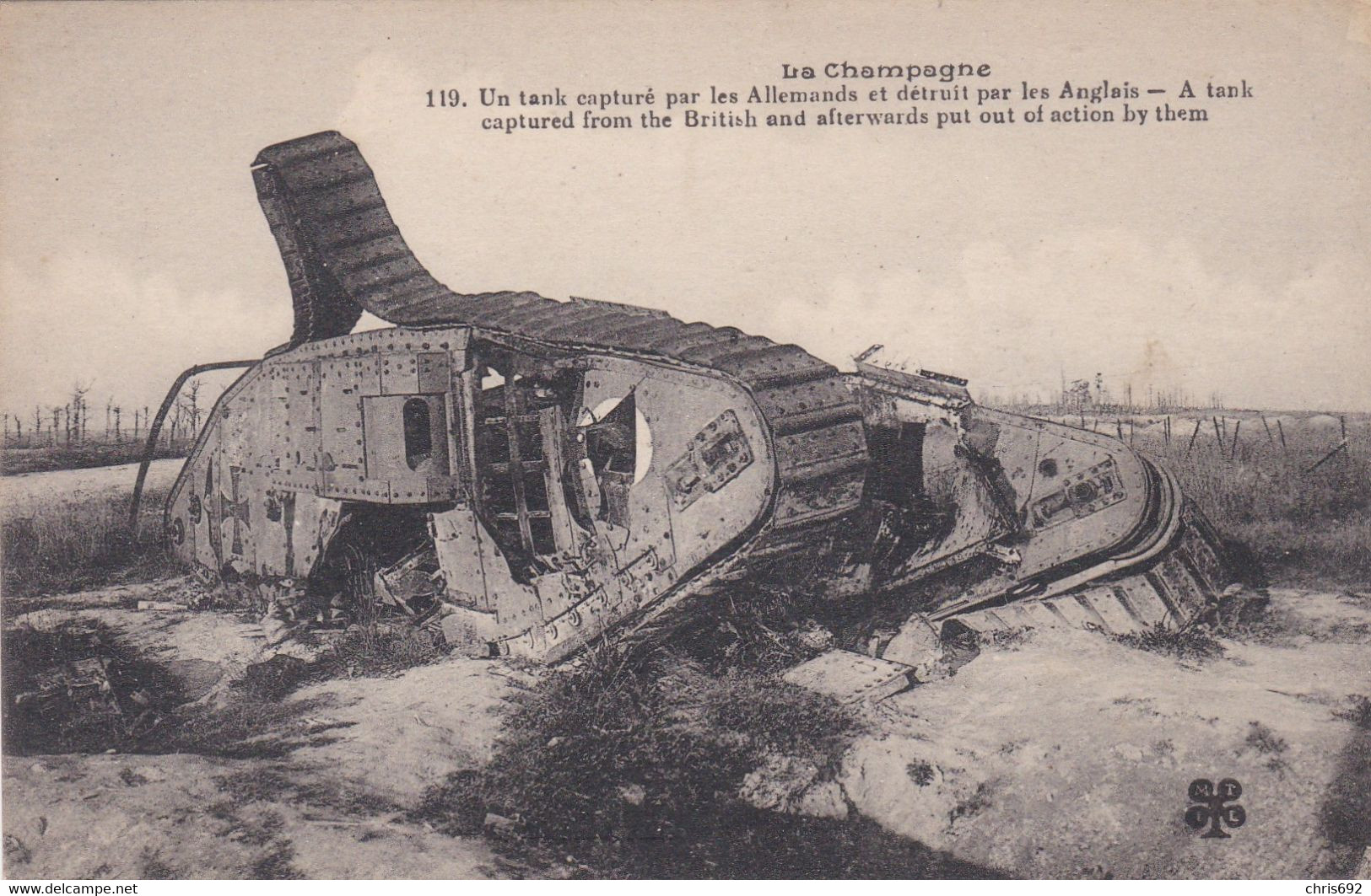 En Champagne Un Tank Capturé Par Les Allemands Et Détruit Par Les Anglais - Weltkrieg 1914-18