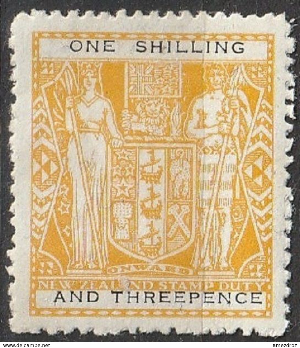 Nouvelle Zélande MH Stamp Duty 1 Shilling Et 3 Pence Jaune (H4) - Fiscaux-postaux