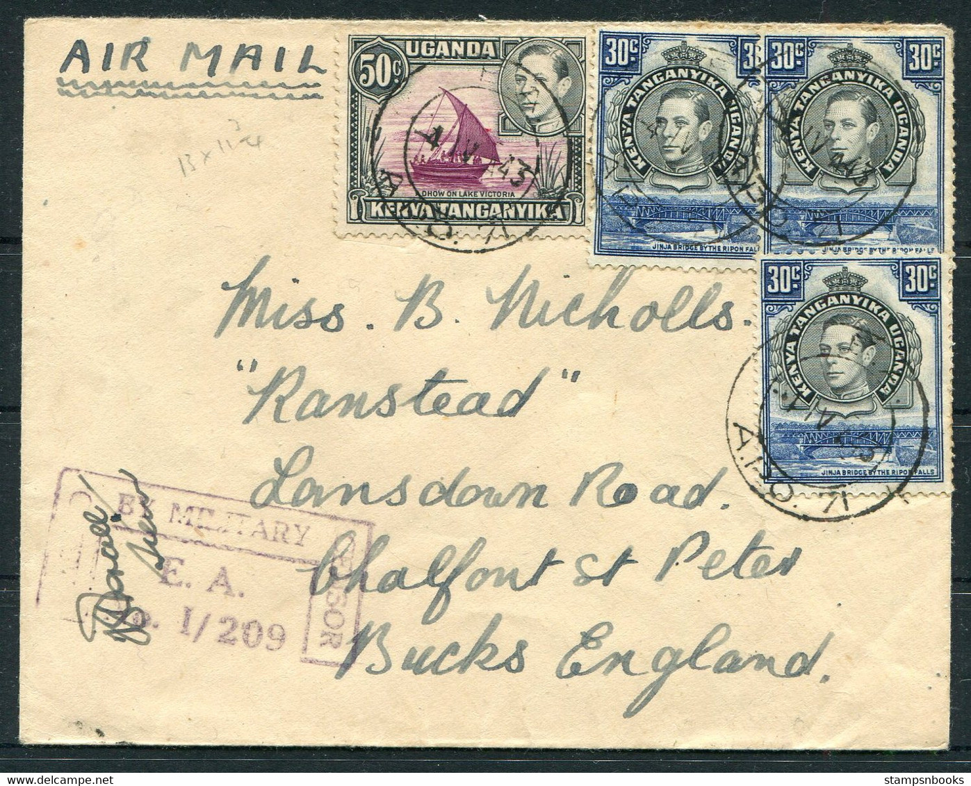 1943 K.U.T. Airmail Censor E.A. A.P.O. 71 + APO 2 Fieldpost Cover - Chalfont St Peters, England - Kenya, Uganda & Tanganyika