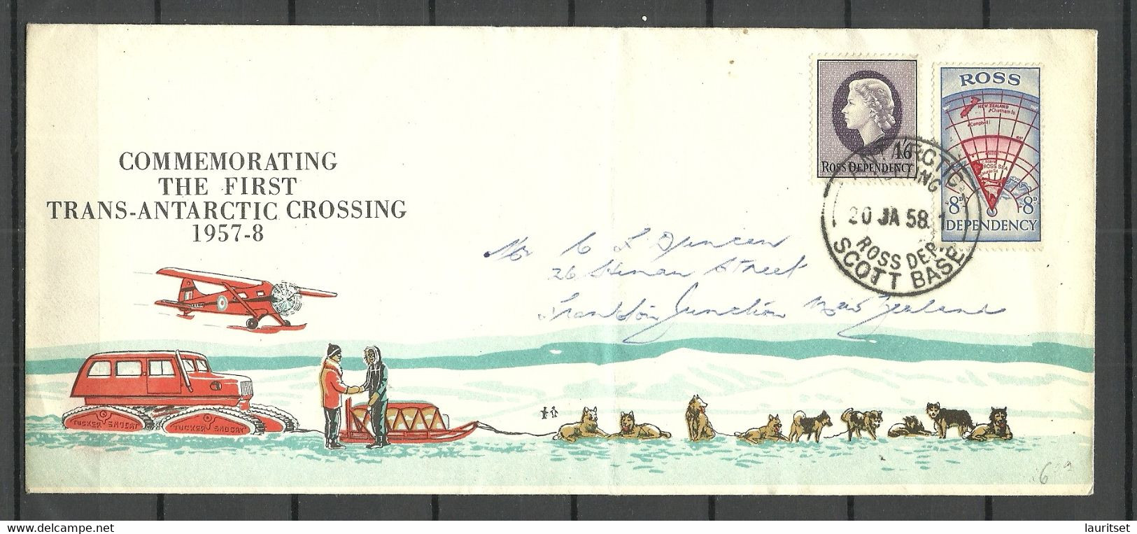 Ross Dependency 1958 Commemorative Cover O Scott Base 20.01.1958 Trans-Atlantic Crossing To New Zealand - Covers & Documents