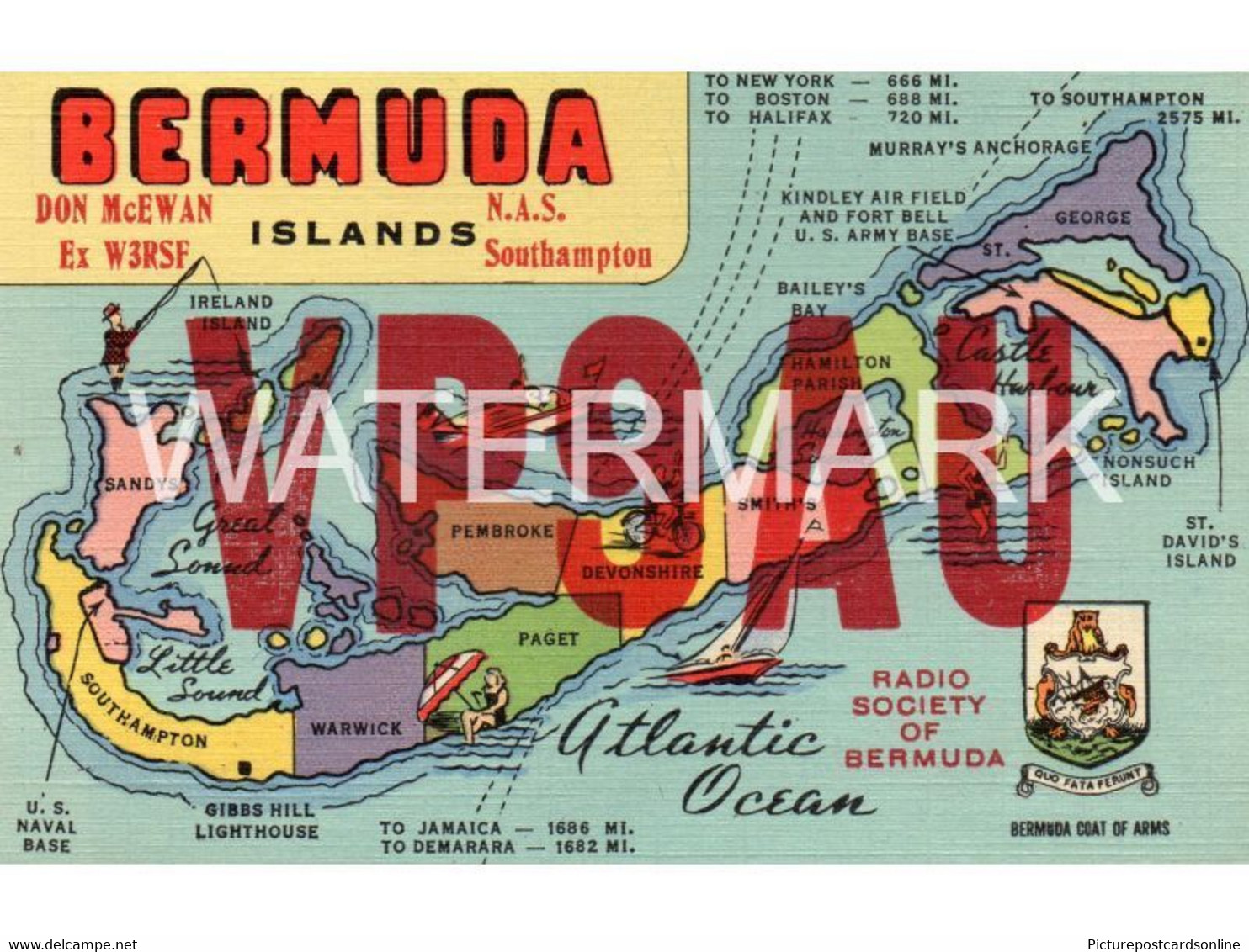 BERMUDA VP9AU RADIO SOCIETY OF BERMUDA OLD COLOUR POSTCARD AMATEUR RADIO - Bermuda