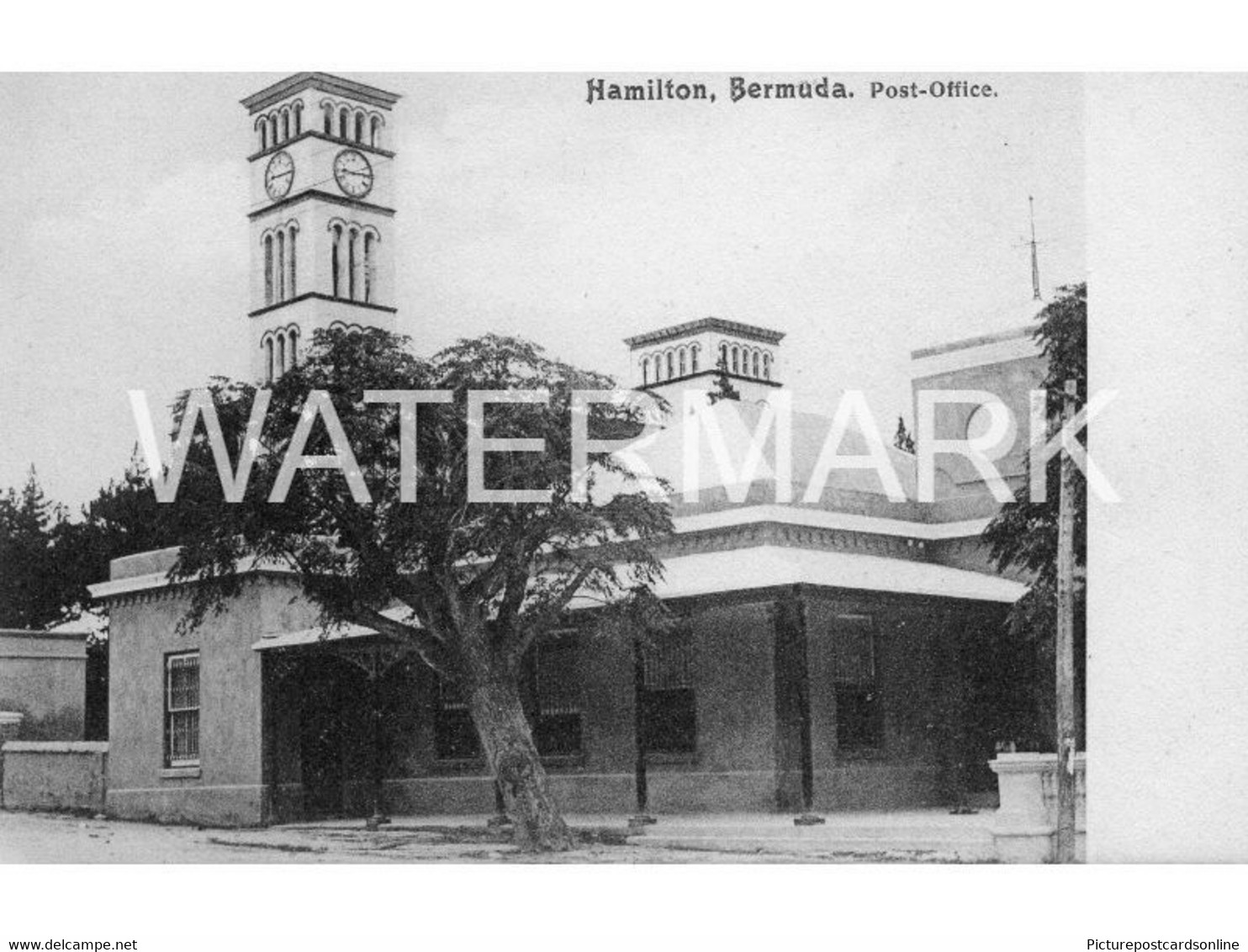 BERMUDA HAMILTON POST OFFICE OLD B/W POSTCARD - Bermuda