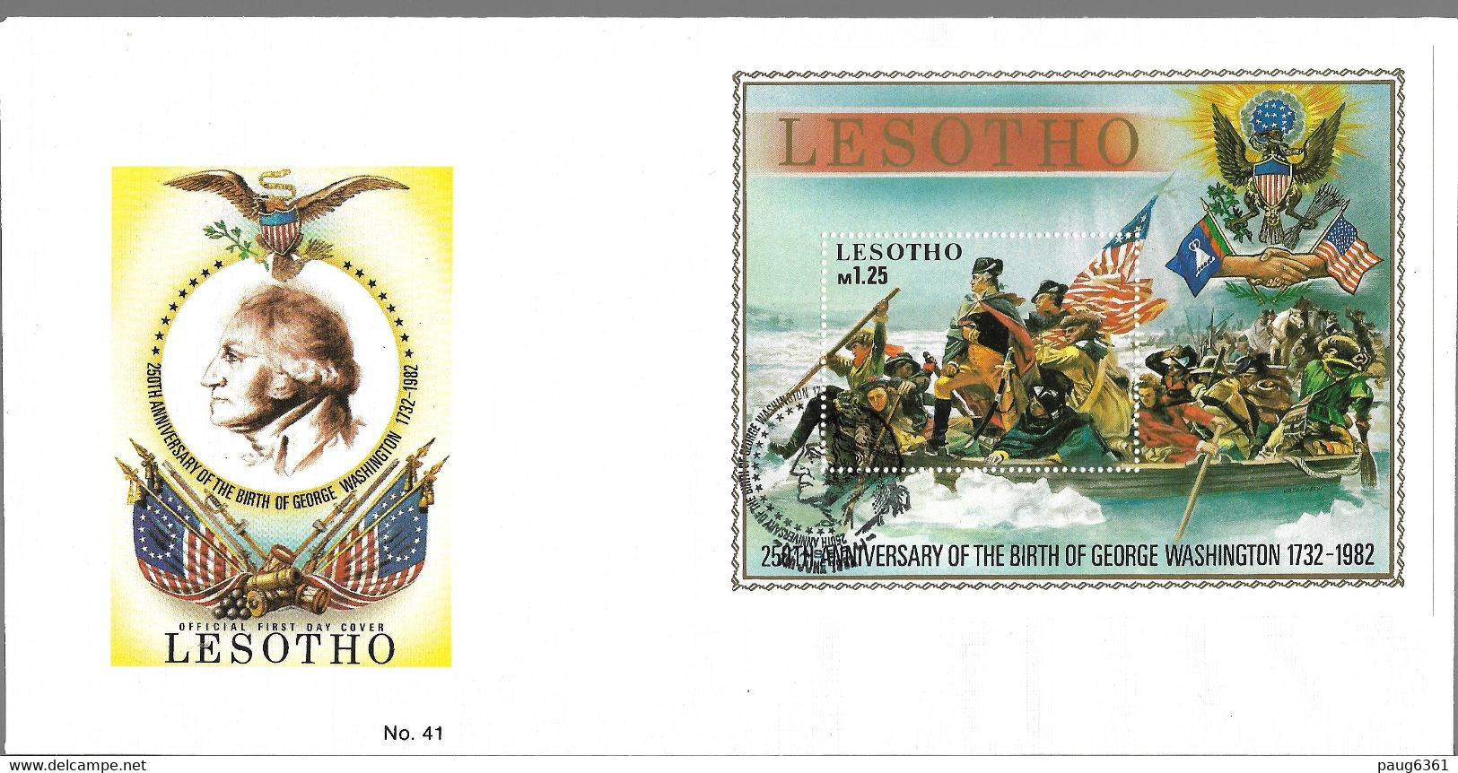 LESOTHO 1982 FDC GEORGES WASHINGTON YVERT N°B15 - George Washington