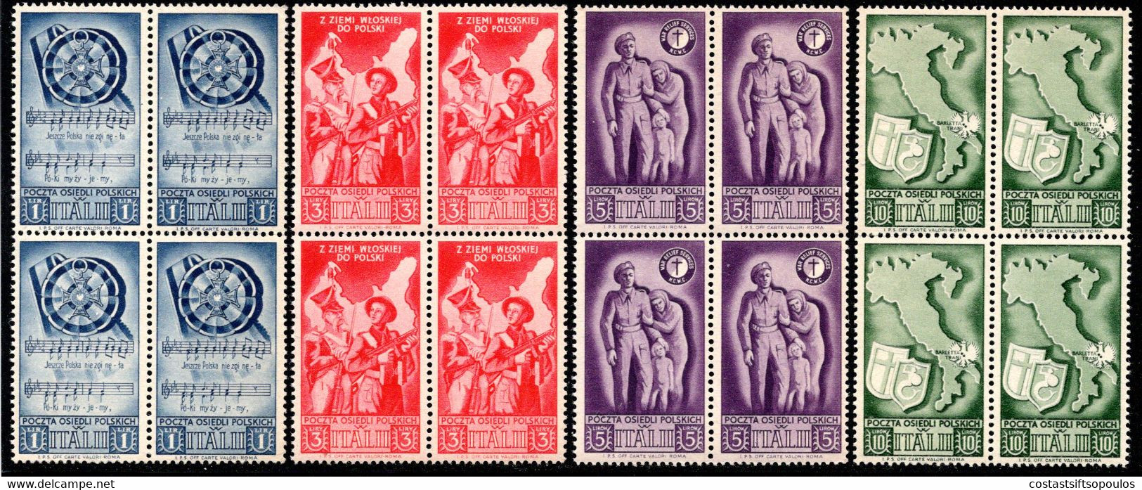 109.POLAND,1946 POLISH CORPS IN ITALY,HIGH VALUES,MNH BLOCKS OF 4 - Other & Unclassified