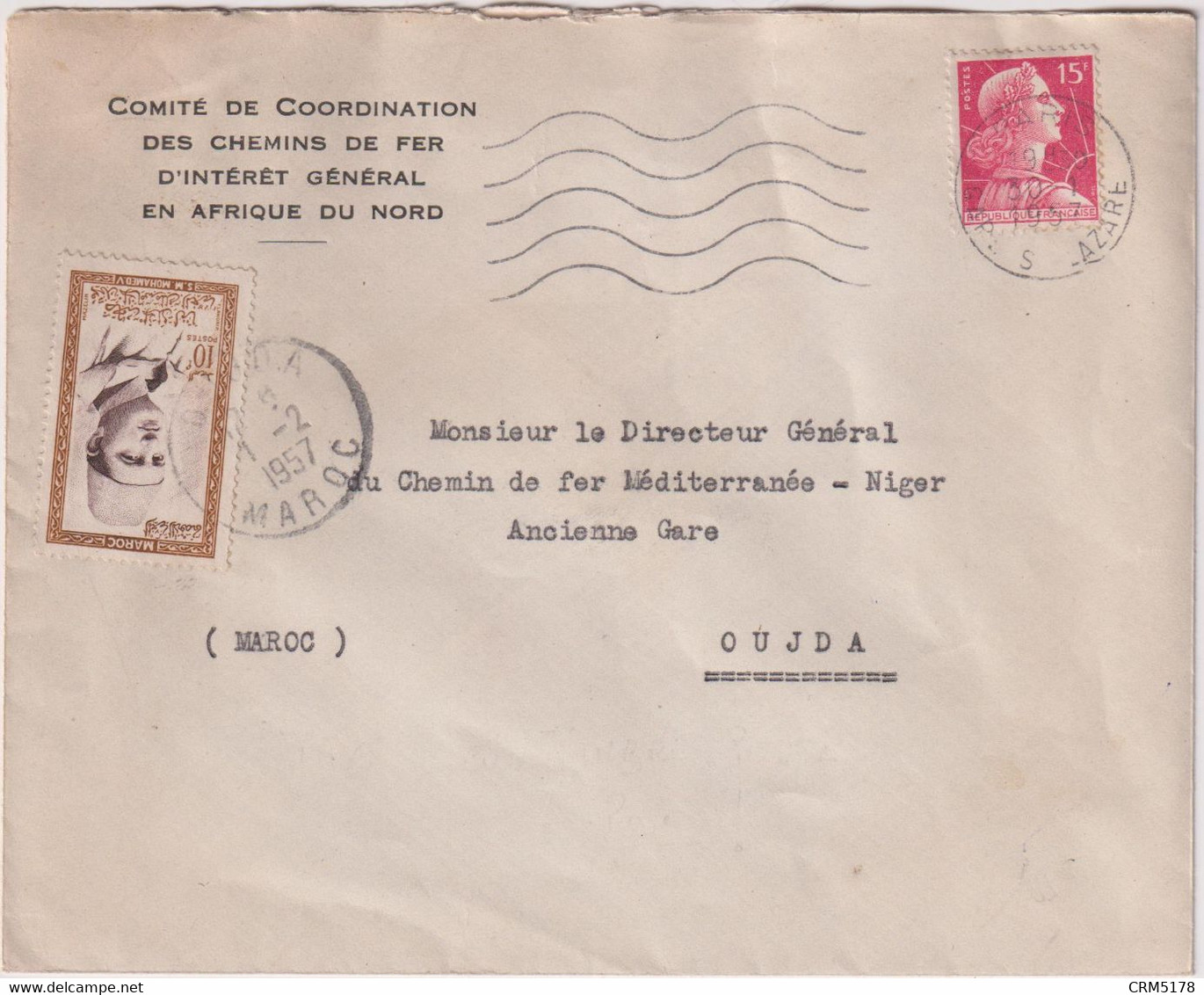 MAROC L.S PARIS POUR OUJDA + Taxe En TP Marocain-comité De Coordination Chemins De Fer - Morocco (1956-...)