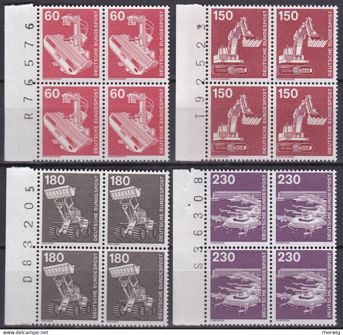 BRD, 1978 Nr. 990-994 ** Komplette Ausgabe Industrie Und Technik (II) 4 Viererblöcke Mit Bogenzähler - Unused Stamps