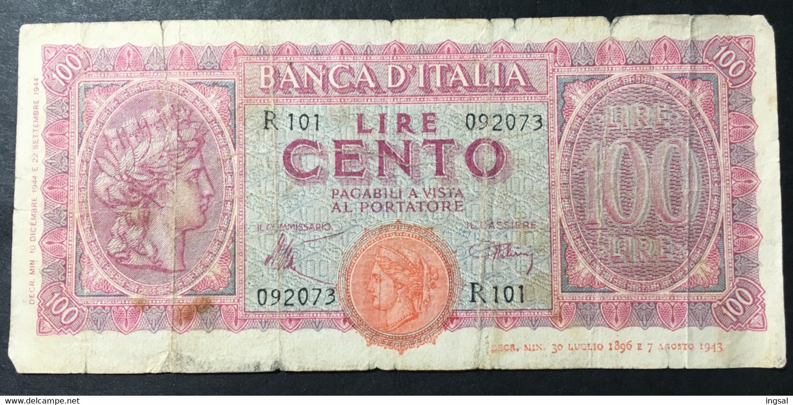 LIRE CENTO.......BANCA D’ ITALIA....... - 100 Lire