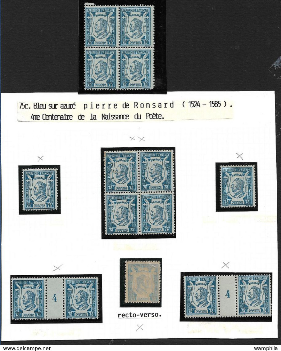 France N°209**/* Ronsard,millésimes 4x2, Variété Recto-verso, Bloc De 4x2,  Cote 200€ - Unclassified