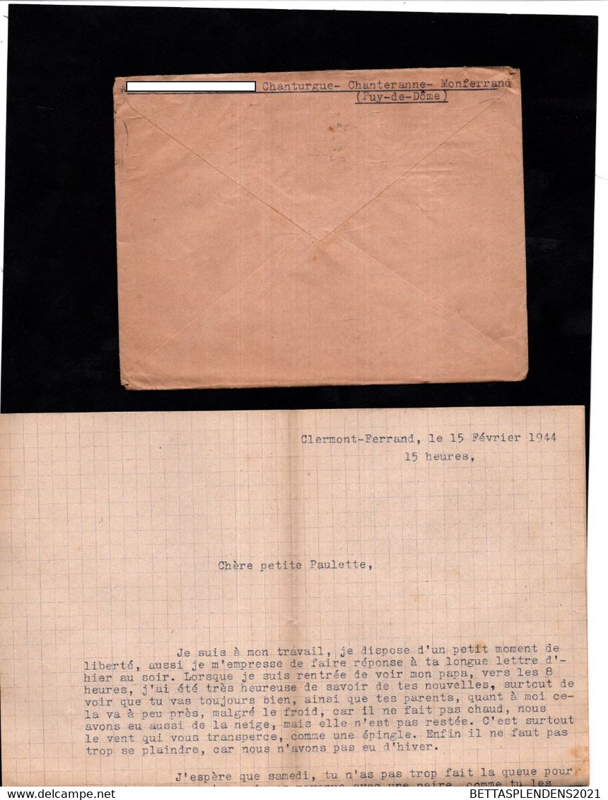 LAC 1944 - Entête Secrétariat D'Etat à L'Aviation - Sercice Des Télécommunications Et Signalisation à CLERMONT FERRAND - Guerra Del 1939-45