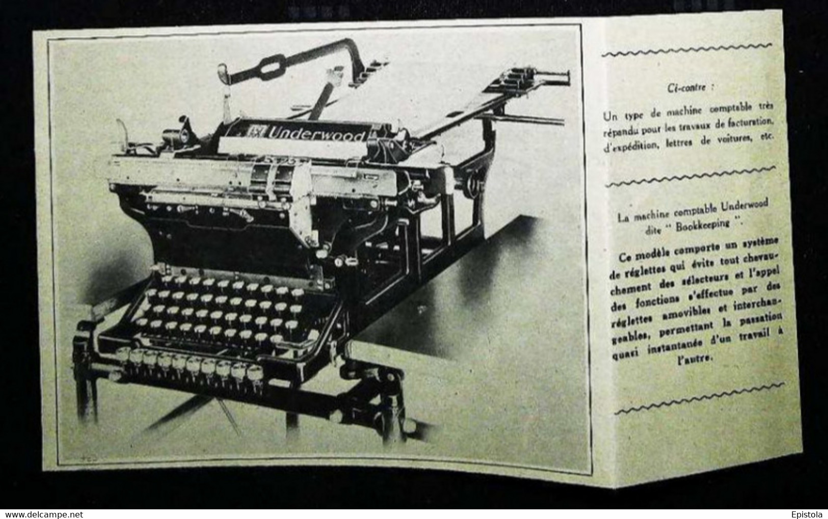 ► Machine à Calculer UNDERWOOD "Bookkeeping"  - Coupure De Presse Originale Début XX (Encadré Photo) - Maschinen