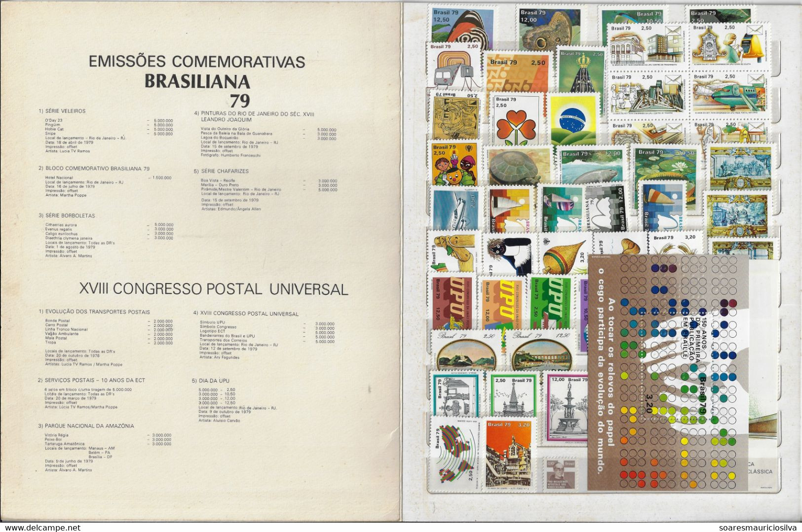 Brazil 1979 Complete Year 50 Commemorative Stamps  + 2 Souvenir Sheets + Leprosy Control Stamp Some Yellowish Spots - Annate Complete