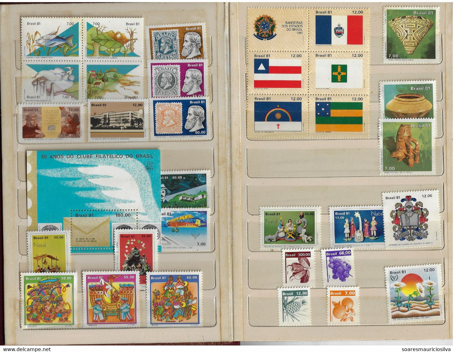 Brazil 1981 Complete Year 55 Commemorative Stamps  + 3 Souvenir Sheets + 4 Definitive Issues Some Yellowish Spots - Full Years