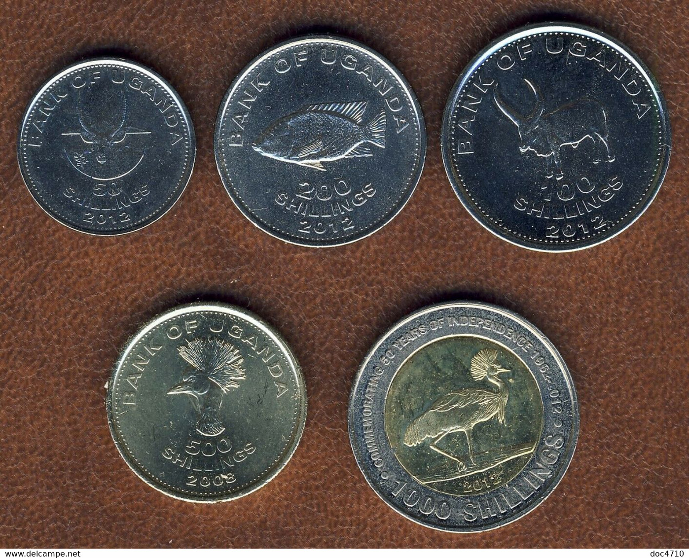 Uganda 50, 100, 200, 500, 1000 Shillings 2008-2012 Set 5, Fauna, KM#, Unc - Ouganda