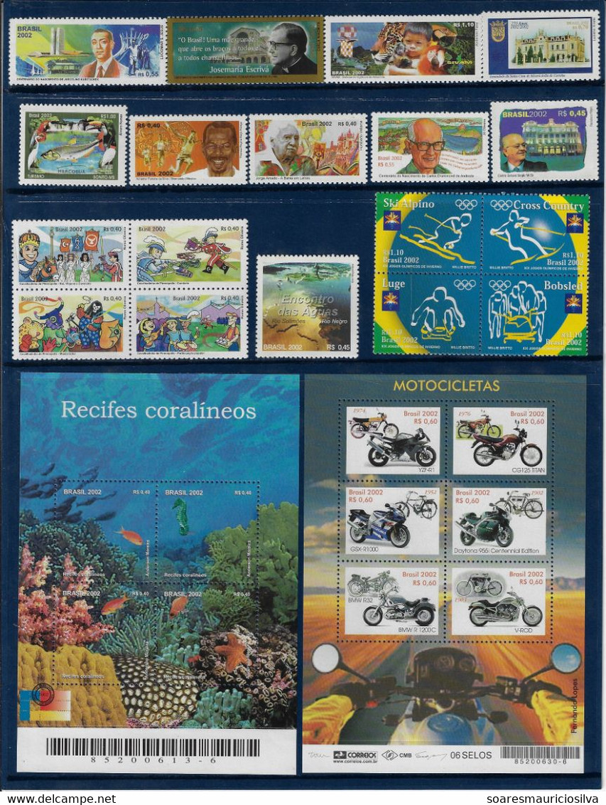 Brazil 2002 Complete Year 47 Commemorative Stamps  + 6 Souvenir Sheets + 10 Definitive Issues Some Yellowish Spots - Annate Complete