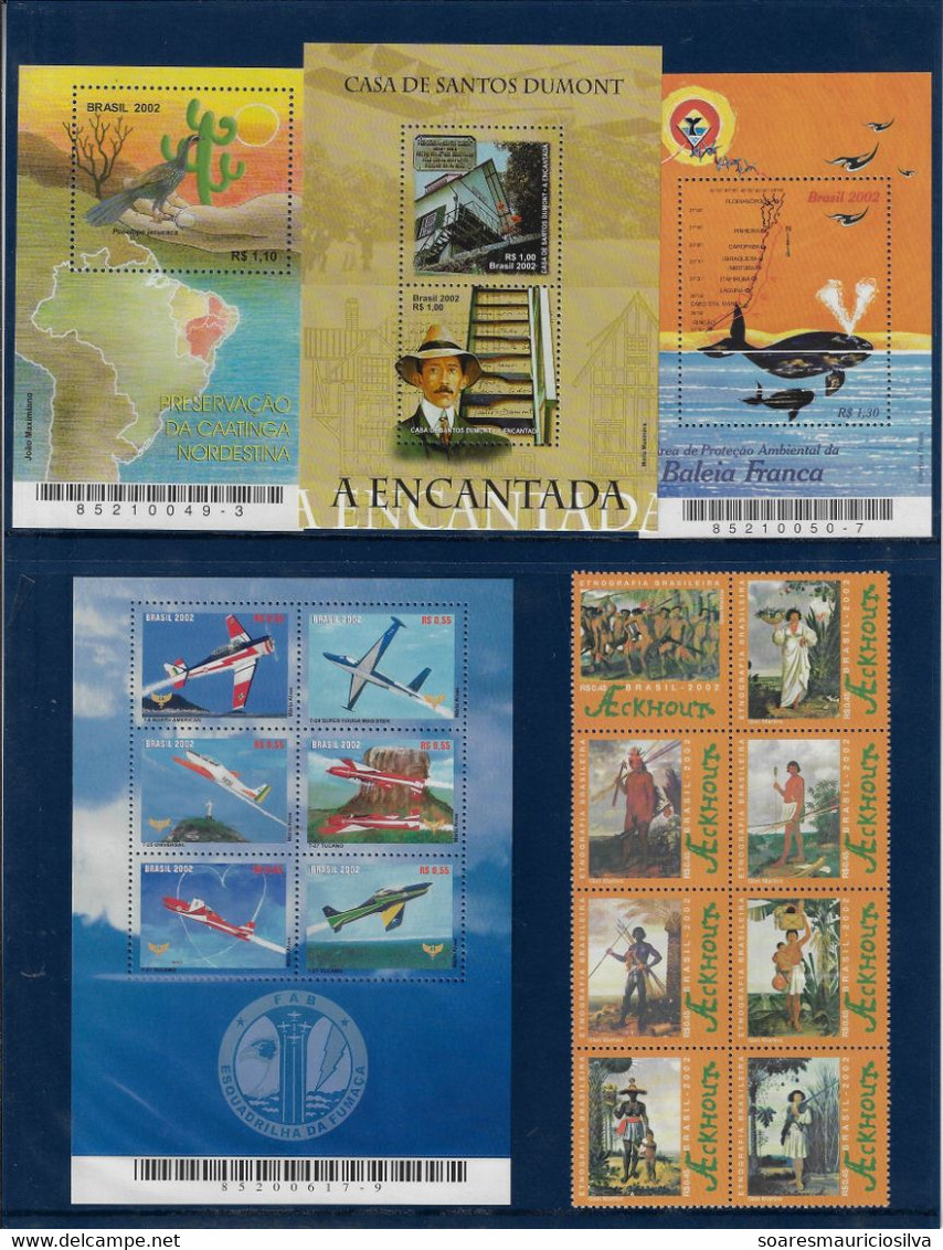 Brazil 2002 Complete Year 47 Commemorative Stamps  + 6 Souvenir Sheets + 10 Definitive Issues Some Yellowish Spots - Full Years