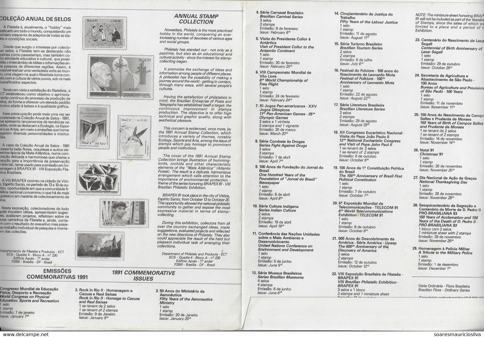 Brazil 1991 Complete Year 49 Commemorative Stamps  + 1 Souvenir Sheet + 2 Definitive Issues Some Yellowish Spots - Komplette Jahrgänge