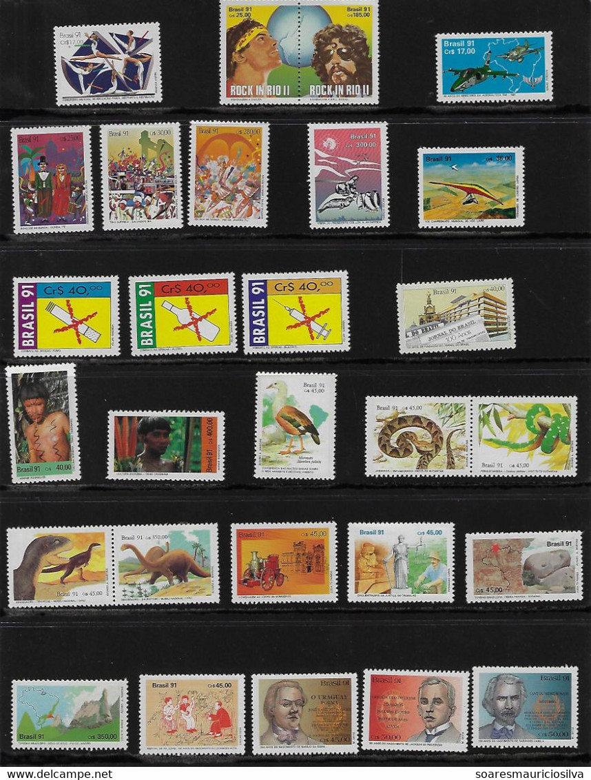 Brazil 1991 Complete Year 49 Commemorative Stamps  + 1 Souvenir Sheet + 2 Definitive Issues Some Yellowish Spots - Annate Complete