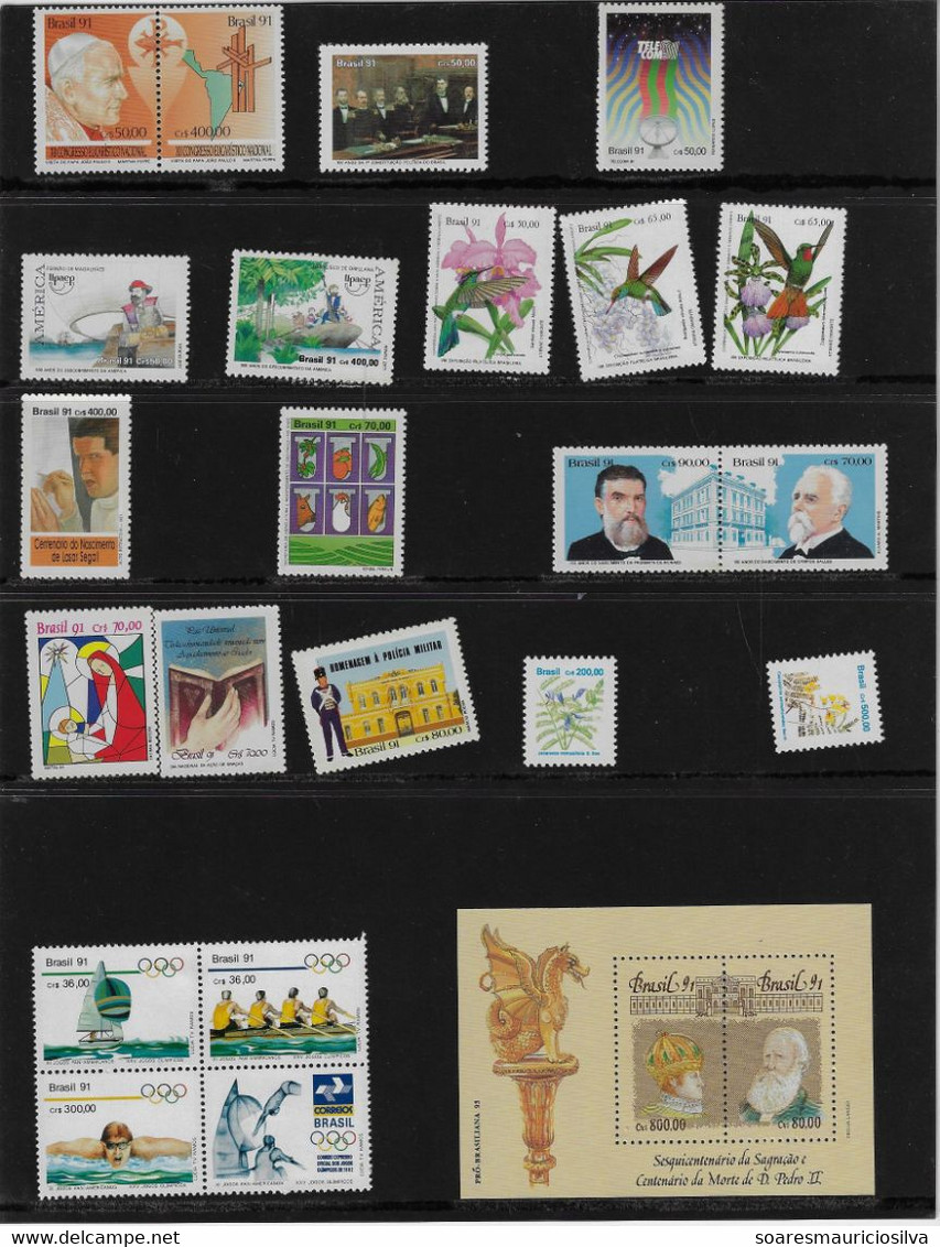 Brazil 1991 Complete Year 49 Commemorative Stamps  + 1 Souvenir Sheet + 2 Definitive Issues Some Yellowish Spots - Annate Complete