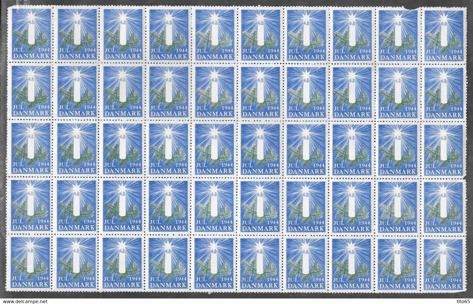 Denmark; Christmas Seals. Full Sheet 1944  Unused, Edges Missing - Feuilles Complètes Et Multiples