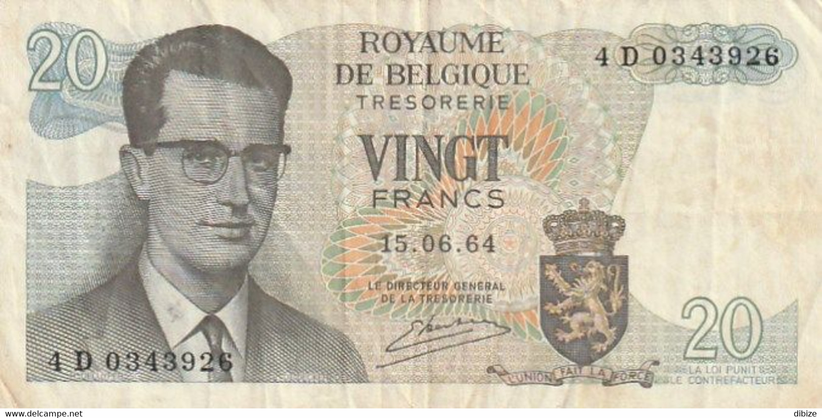 Billet De Banque Usagé. Belgique. 20 Francs. Personnage. Atomium. Etat Moyen. Taches. Froissé. - Ohne Zuordnung